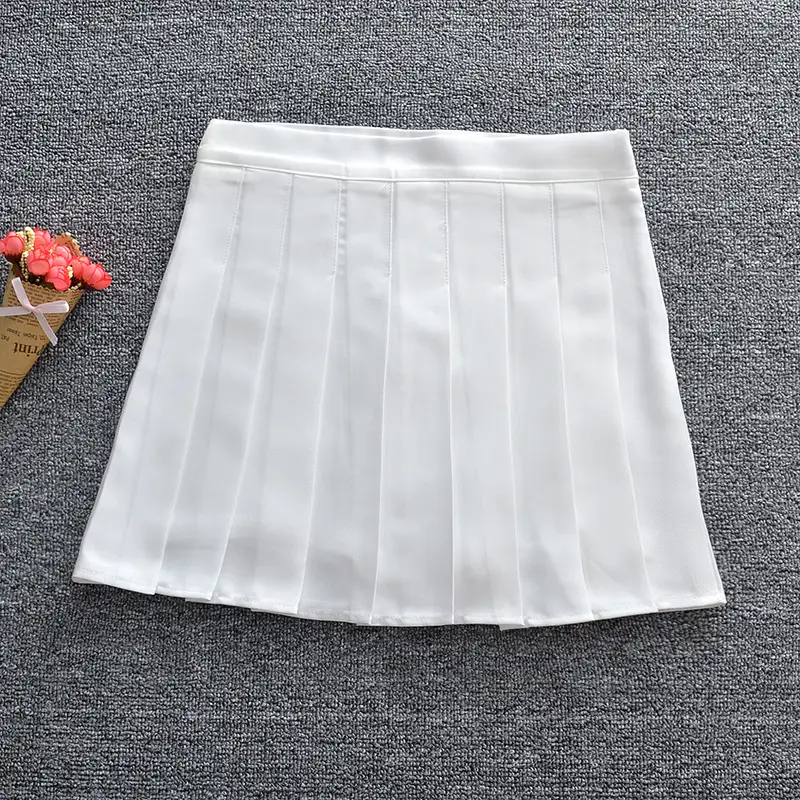 Japanese Pleated Skirt Solid Gray High Waist Liners
