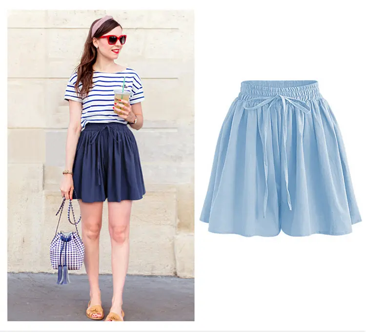 Women Wide Leg Shorts Chiffon Plus Size Elastic Waist — feature 10