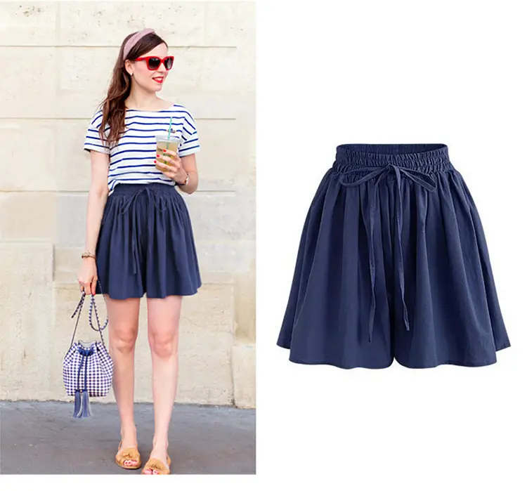 Women Wide Leg Shorts Chiffon Plus Size Elastic Waist — feature 3