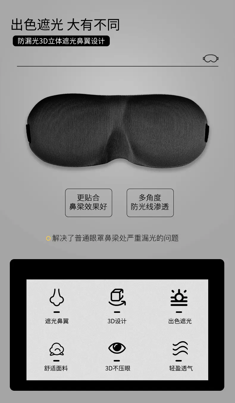 Eye Mask for Sleep, Light-Blocking, Zero-Pressure, Special for Sleep, Travel, Lunch Break, Relieve Fatigue, Deep Sleep, 3D Stereo Eye Mask, Customized — feature 4