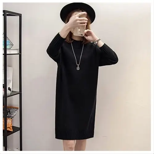 Women's 2025 Knit Turtleneck Dress Brown Mid-Length - Image 4