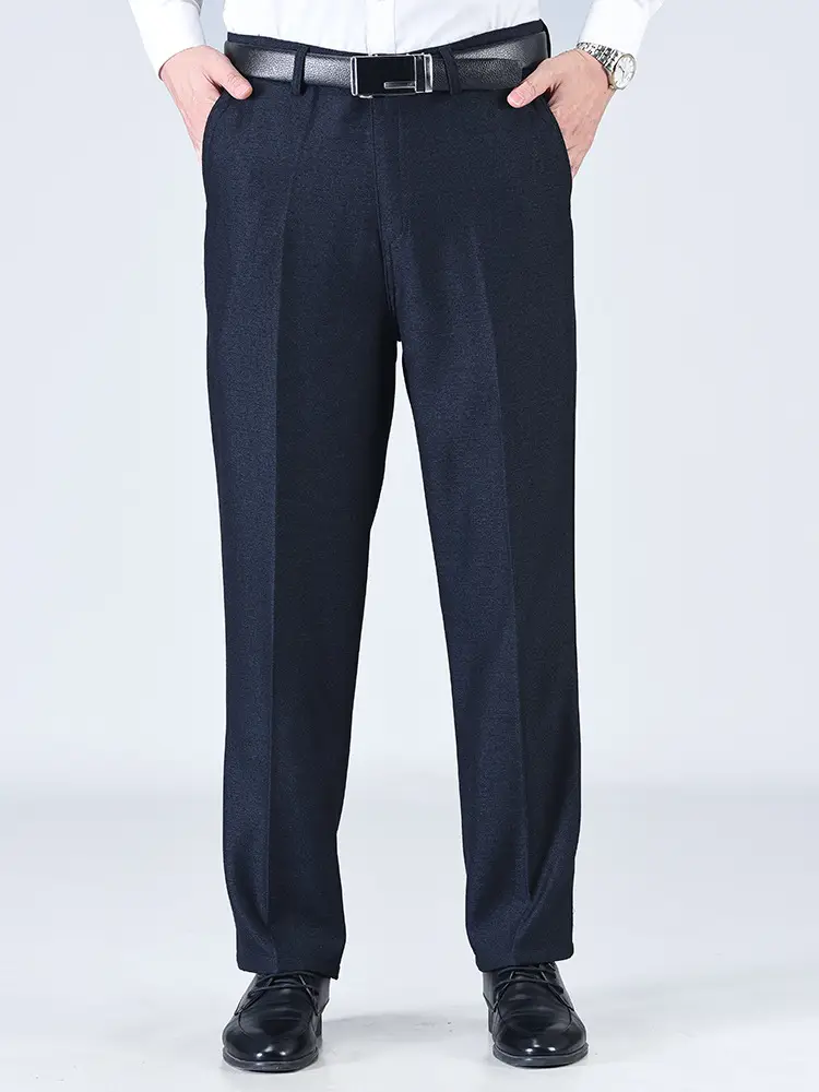 Thick Fleece Casual Pants Old Men High Waist Black - Image 5