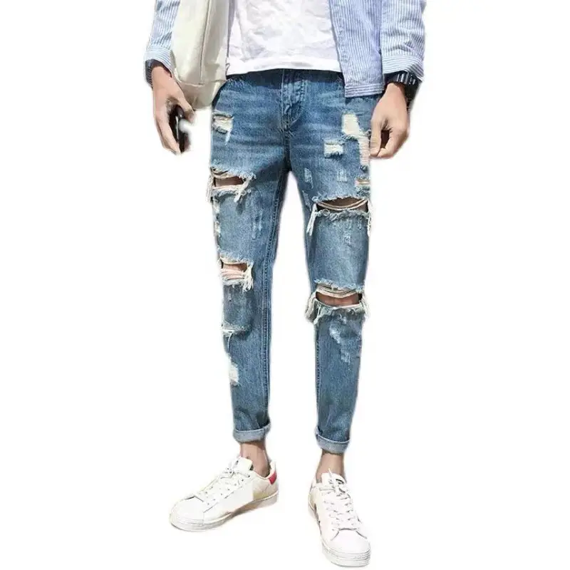 Men Ripped Skinny Jeans White Adidas Sneakers - Image 6