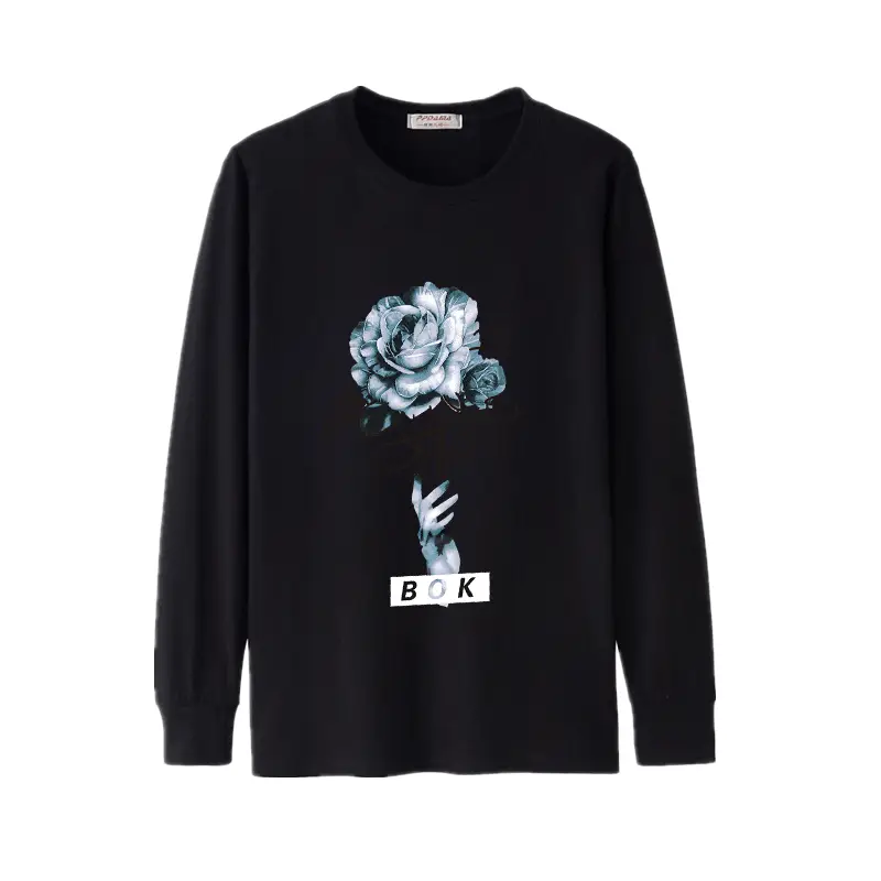 Men Cotton Rose Print Crewneck T-Shirt Extra Large