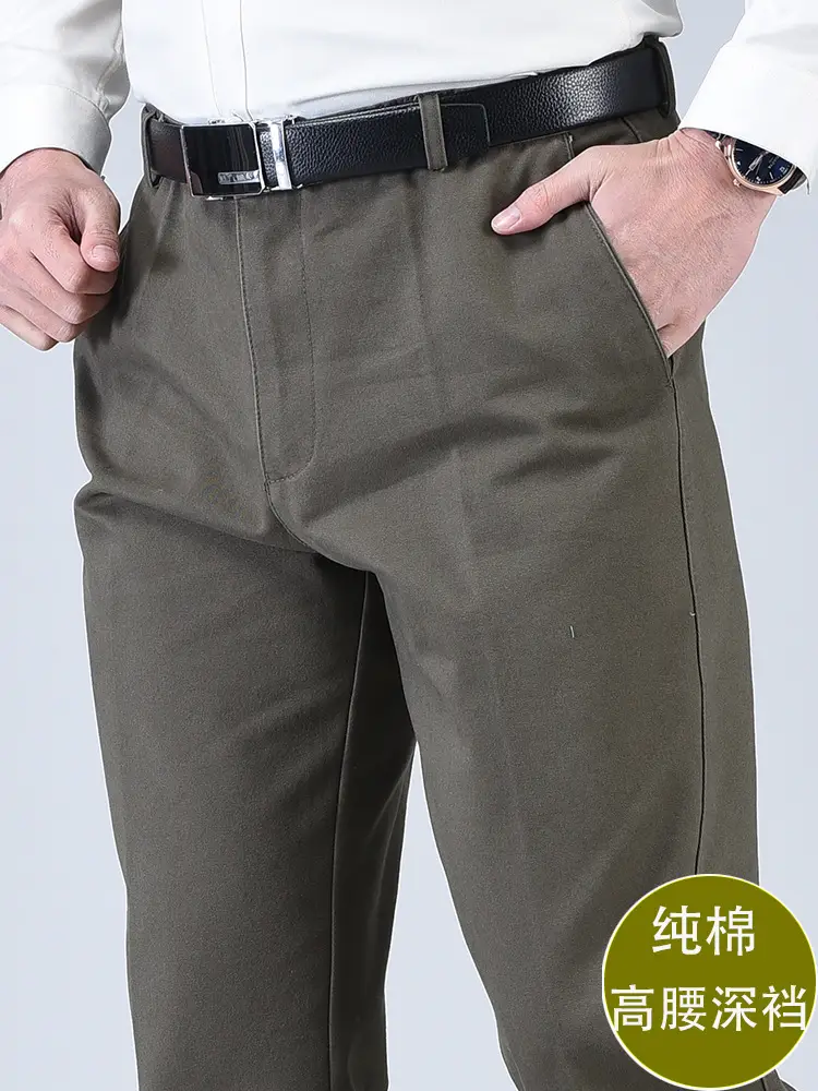 Men's Army Green Thin Cotton Waist Pants High-Waisted - Image 33