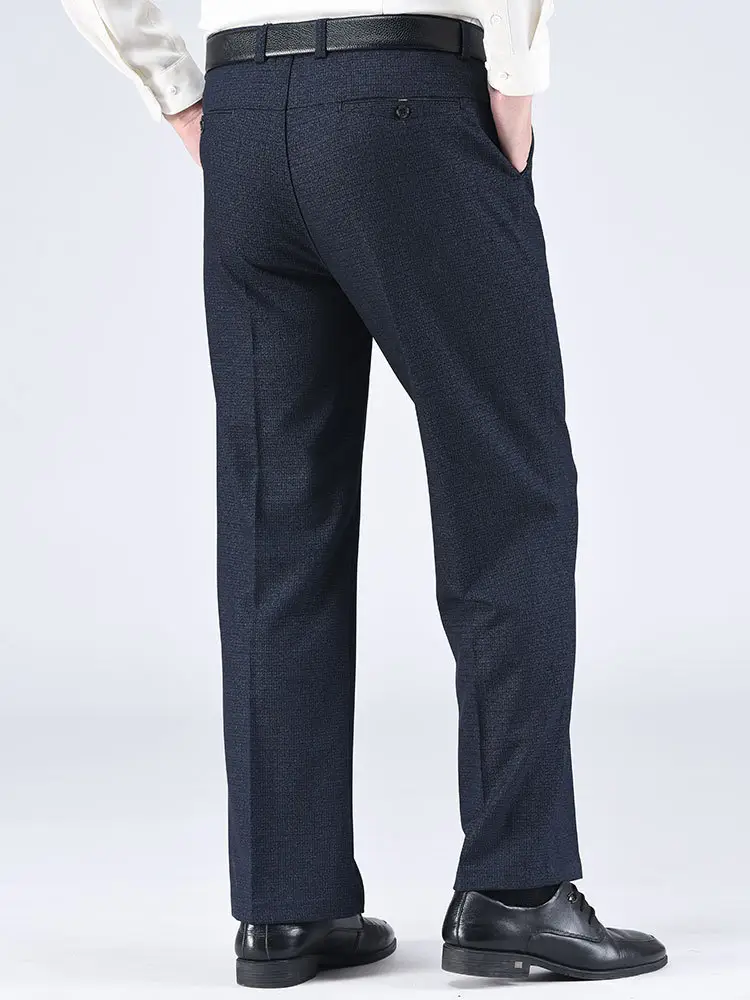 Middle-aged Men's Dark Blue Checked Pants Casual Dad Loose - Image 20
