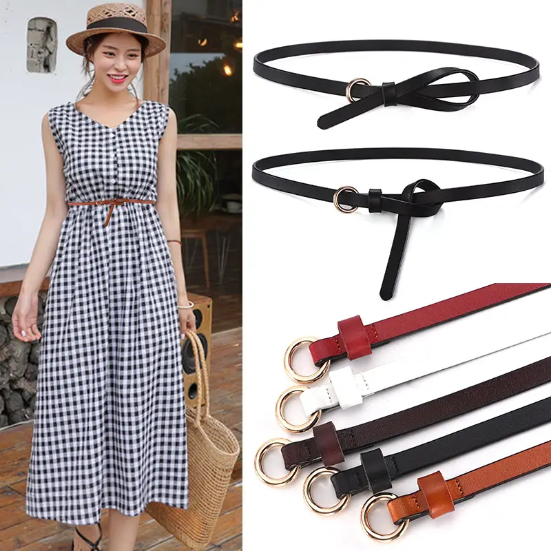 Women's Brown Leather Knot Belt Thin Retro Casual - Image 7