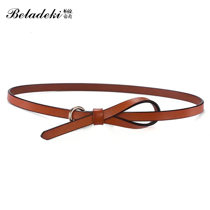 Women's Brown Leather Knot Belt Thin Retro Casual - Image 8