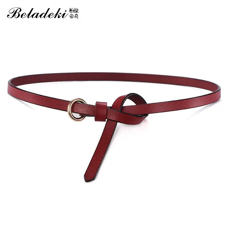 Women's Brown Leather Knot Belt Thin Retro Casual - Image 10