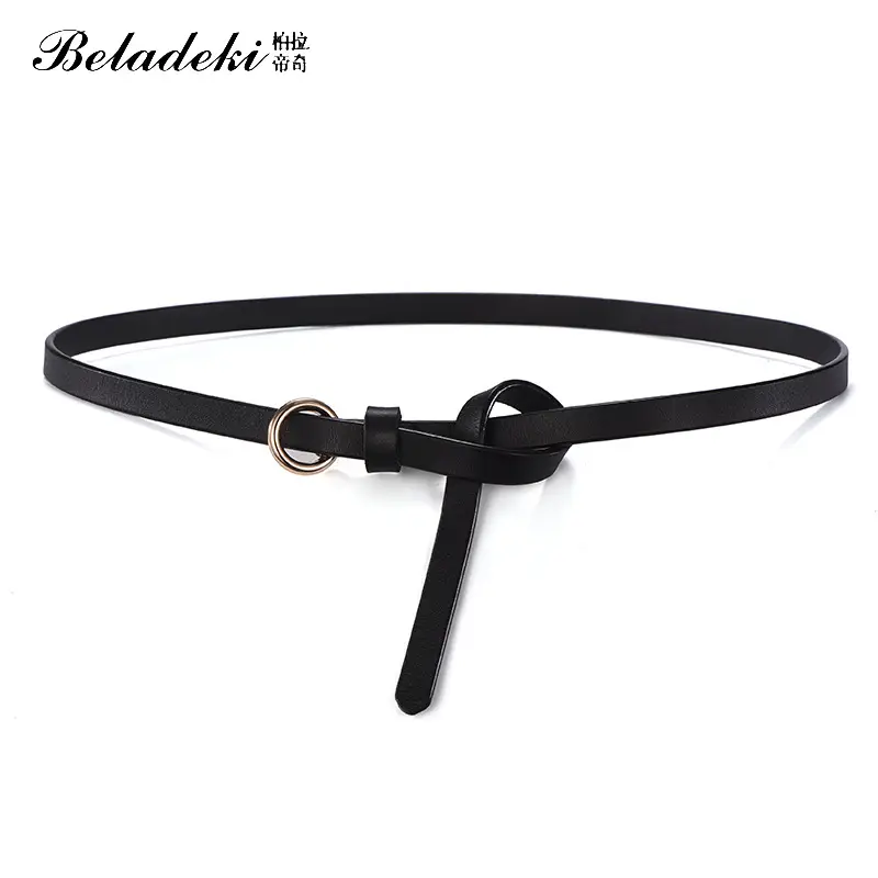 Women's Brown Leather Knot Belt Thin Retro Casual - Image 2