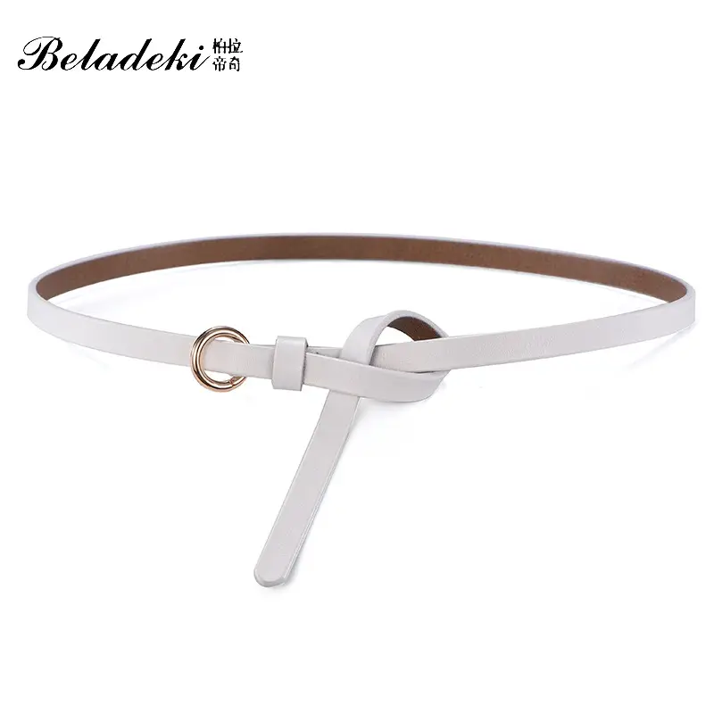 Women's Brown Leather Knot Belt Thin Retro Casual - Image 3
