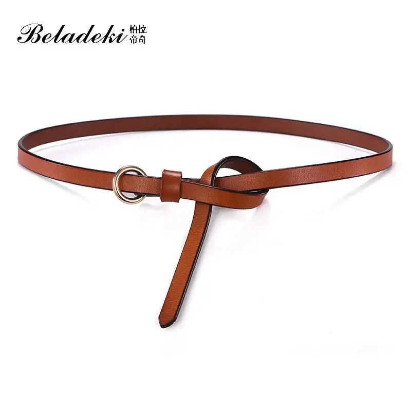 Women's Brown Leather Knot Belt Thin Retro Casual - Image 4