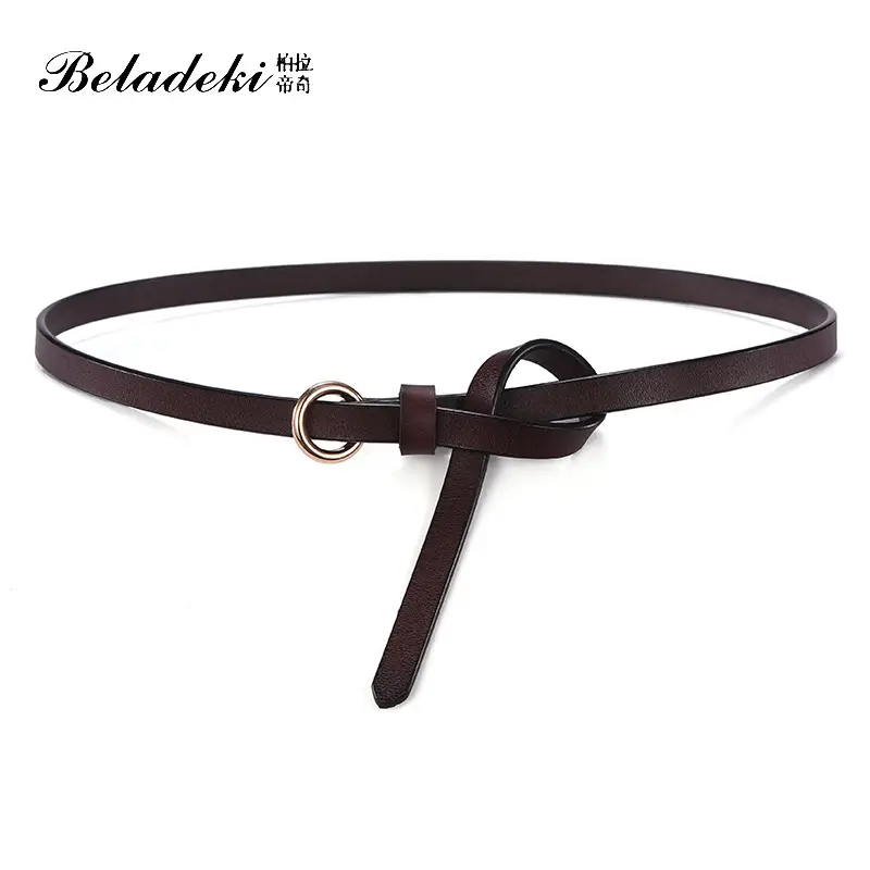 Women's Brown Leather Knot Belt Thin Retro Casual - Image 5