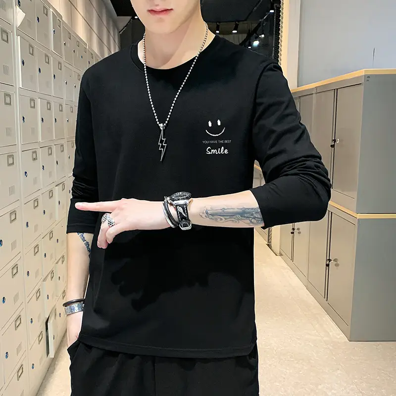 2021 Men Pure Cotton Korean Style Crewneck T-Shirt White - Image 17