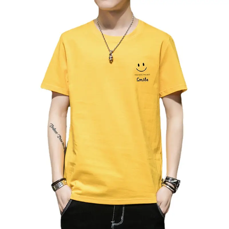 2021 Men Pure Cotton Korean Style Crewneck T-Shirt White - Image 21