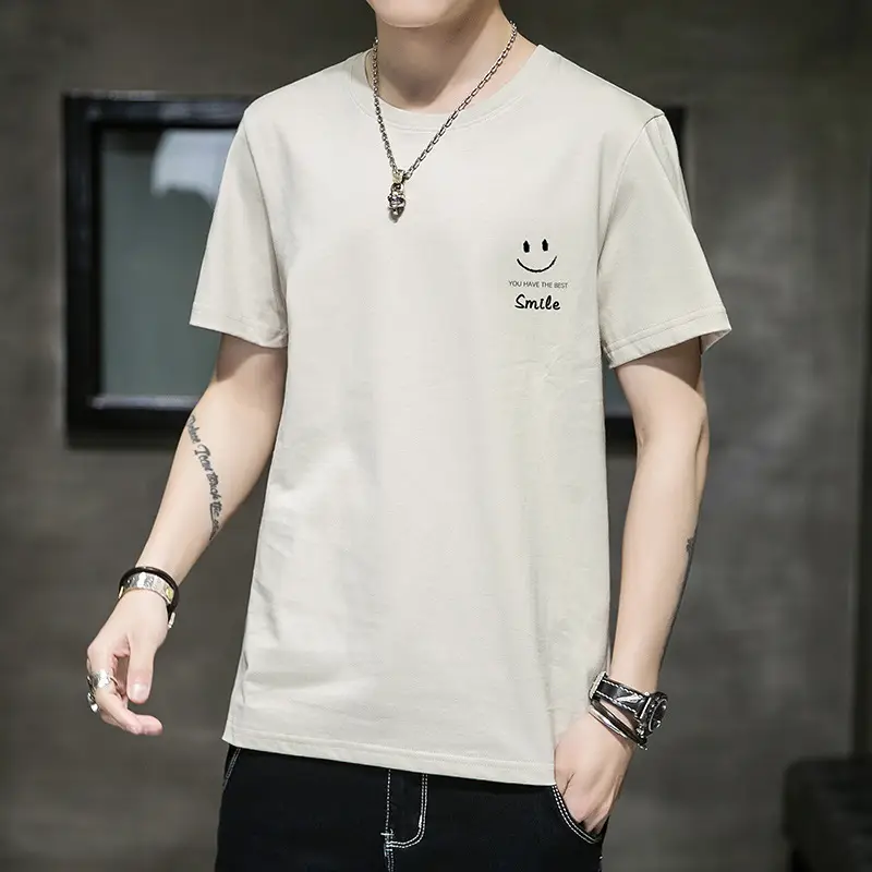 2021 Men Pure Cotton Korean Style Crewneck T-Shirt White - Image 11