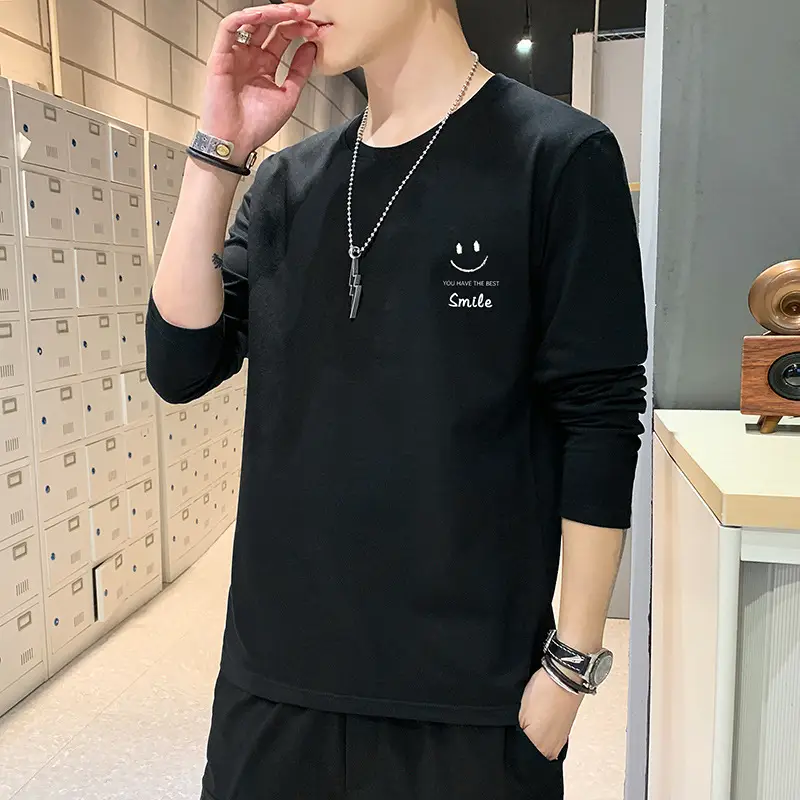 2021 Men Pure Cotton Korean Style Crewneck T-Shirt White - Image 14