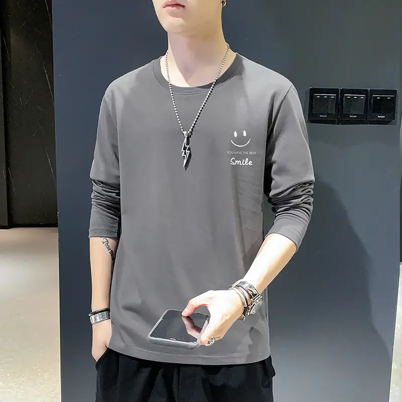 2021 Men Pure Cotton Korean Style Crewneck T-Shirt White - Image 16
