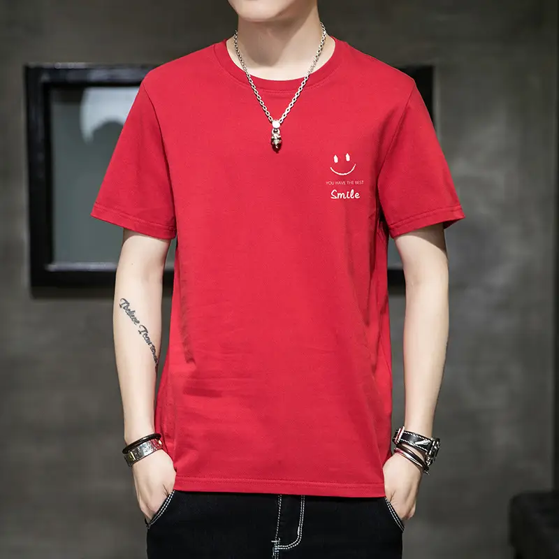 2021 Men Pure Cotton Korean Style Crewneck T-Shirt White - Image 4