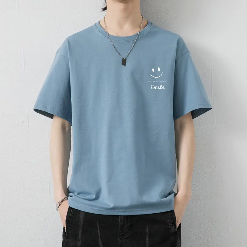 2021 Men Pure Cotton Korean Style Crewneck T-Shirt White - Image 5