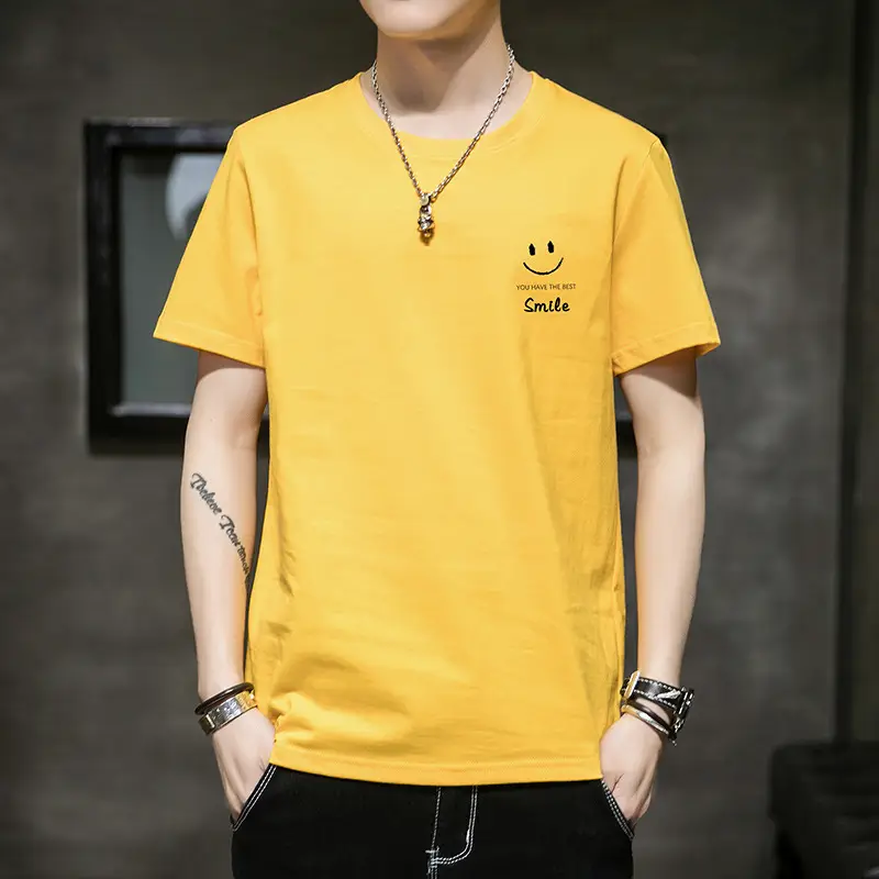 2021 Men Pure Cotton Korean Style Crewneck T-Shirt White - Image 6