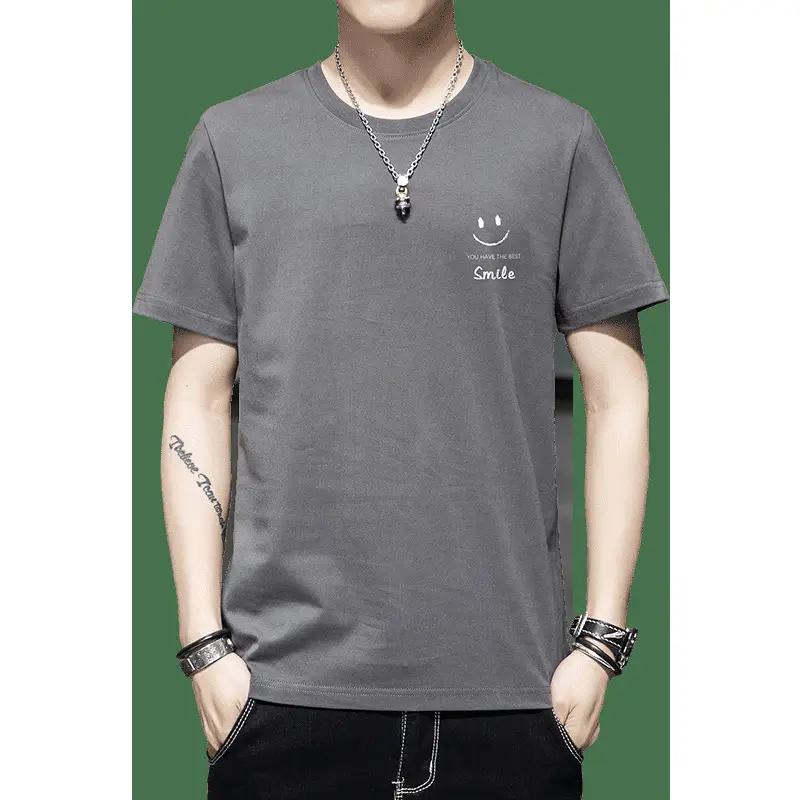2021 Men Pure Cotton Korean Style Crewneck T-Shirt White - Image 7