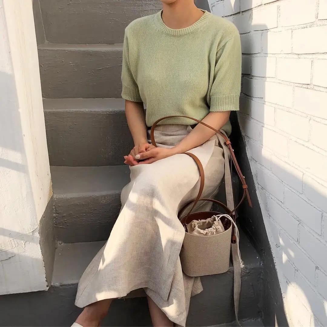 2025 Spring Bucket Bag Canvas Leather Contrasting Brown