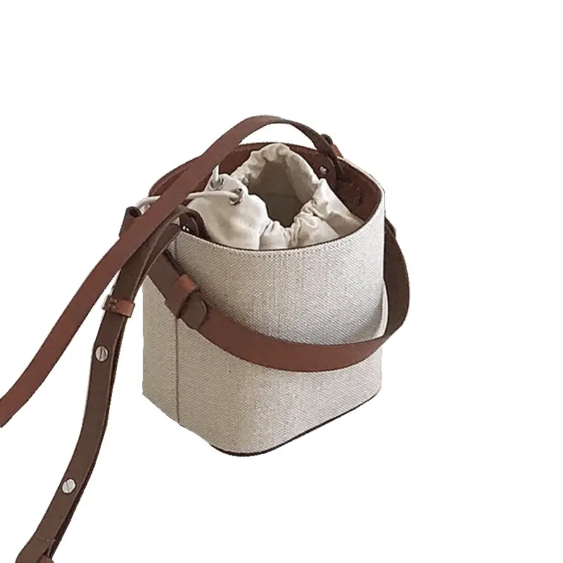 2025 Spring Bucket Bag Canvas Leather Contrasting Brown