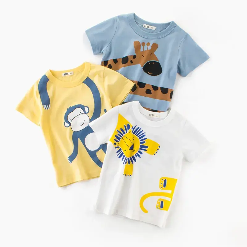 Boys Cartoon T-Shirts 2024 Summer Cotton White Yellow Blue - Image 4