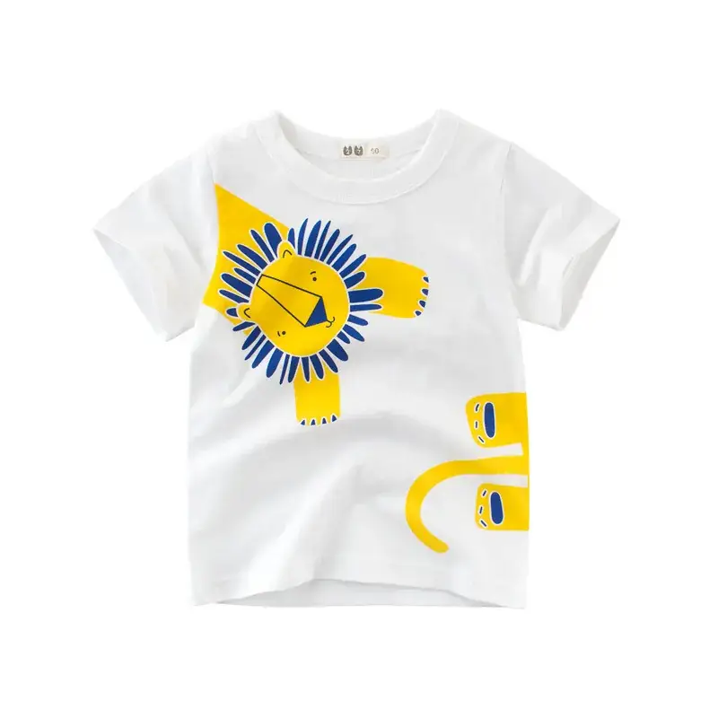 Boys Cartoon T-Shirts 2024 Summer Cotton White Yellow Blue - Image 3