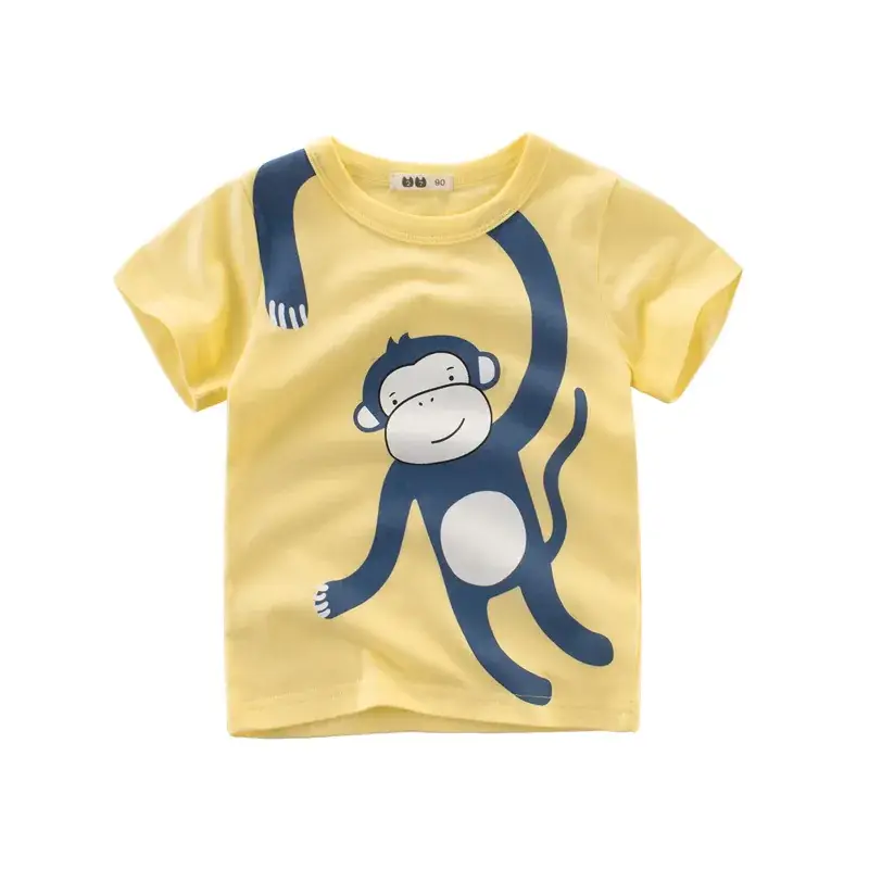 Boys Cartoon T-Shirts 2024 Summer Cotton White Yellow Blue - Image 2