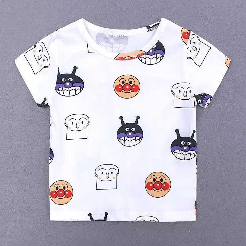 Cute Cartoon Printed Cotton T-Shirt for Boys Girls White