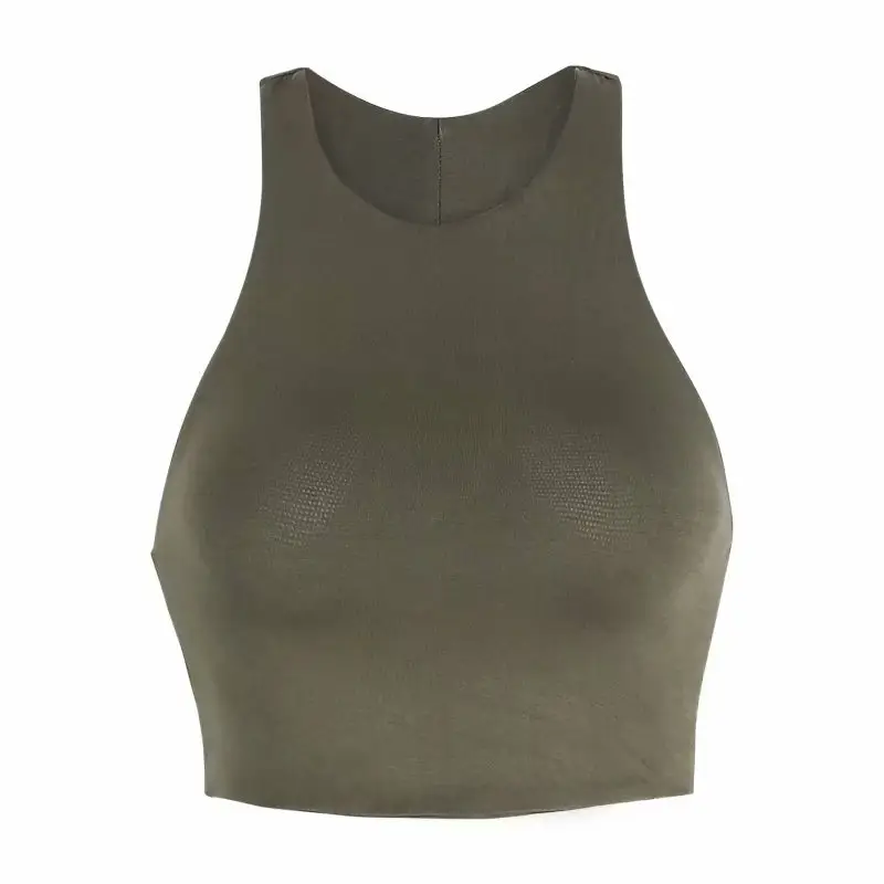 Women Hottie Slim Fit Navel Baring Vest Olive Green - Image 11