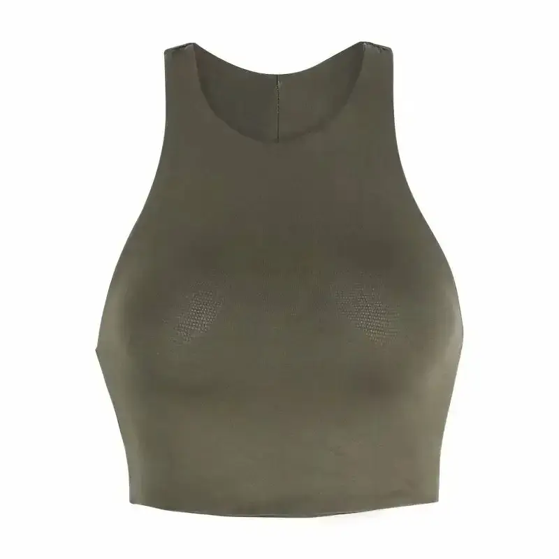 Women Hottie Slim Fit Navel Baring Vest Olive Green - Image 5