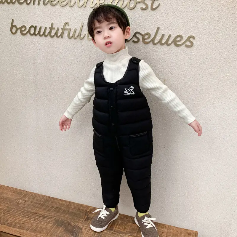 Black Padded Infant Jumpsuit with Suspenders Medium - Image 2
