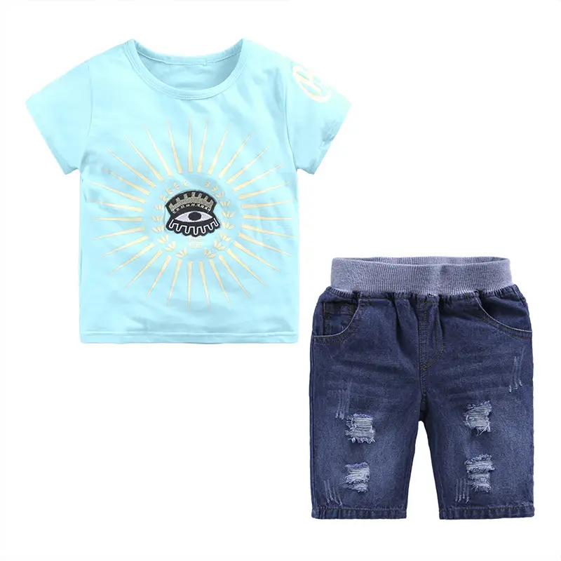 Blue Denim Shorts Set for Boys Summer Wear - Image 9
