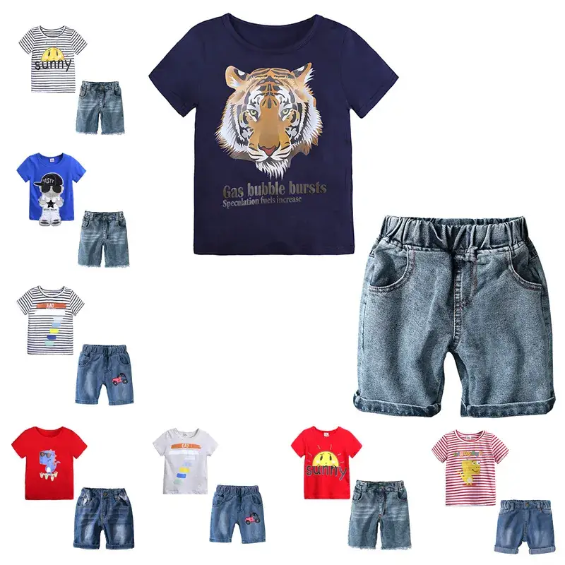 European & American Kids Summer 2025 Cotton Suit Shorts Printed T-Shirt - Image 8