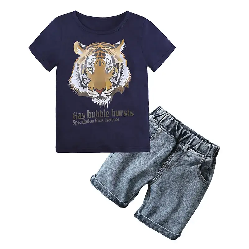 European & American Kids Summer 2025 Cotton Suit Shorts Printed T-Shirt - Image 12