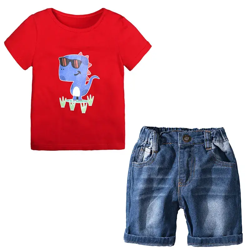 European & American Kids Summer 2025 Cotton Suit Shorts Printed T-Shirt - Image 2