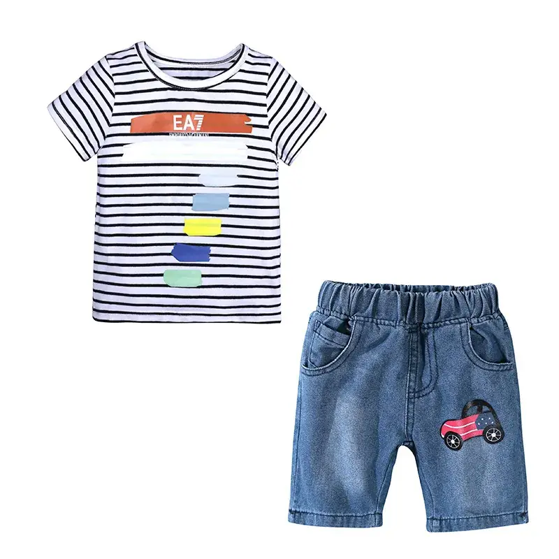 European & American Kids Summer 2025 Cotton Suit Shorts Printed T-Shirt - Image 6