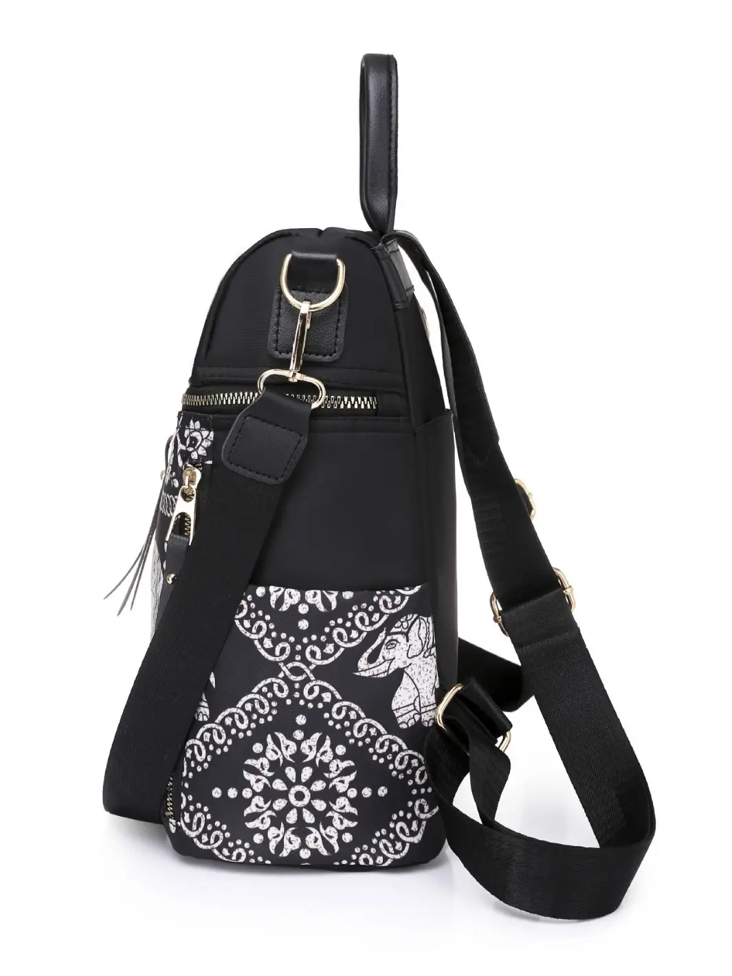 Black Ethnic Crossbody Backpack Women's Oxford Cloth Multi-Functional - Image 7