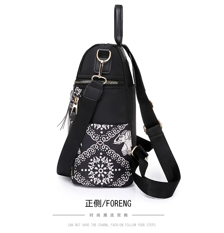 Black Ethnic Crossbody Backpack Women's Oxford Cloth Multi-Functional — feature 5
