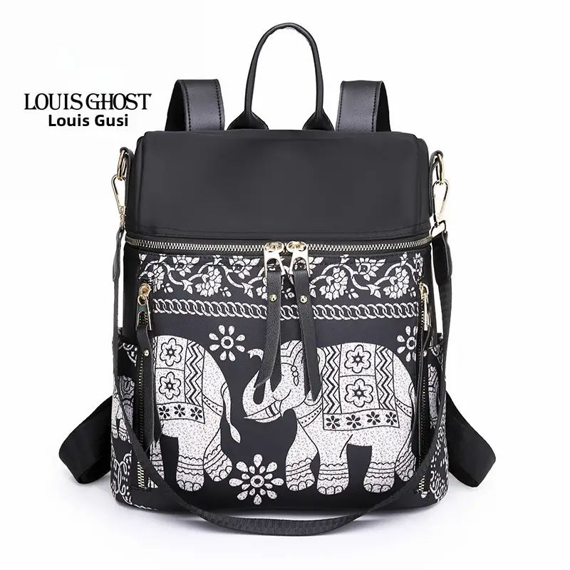 Black Ethnic Crossbody Backpack Women's Oxford Cloth Multi-Functional - Image 3