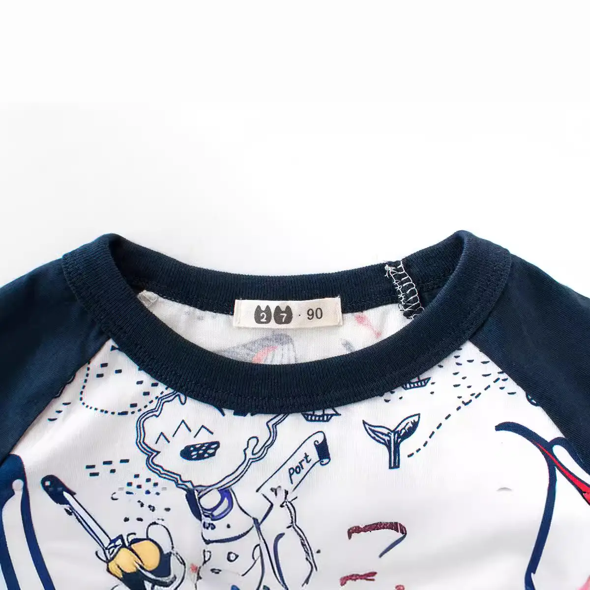 Kids Cotton Graphic T-Shirt Navy White Long Sleeve - Image 2
