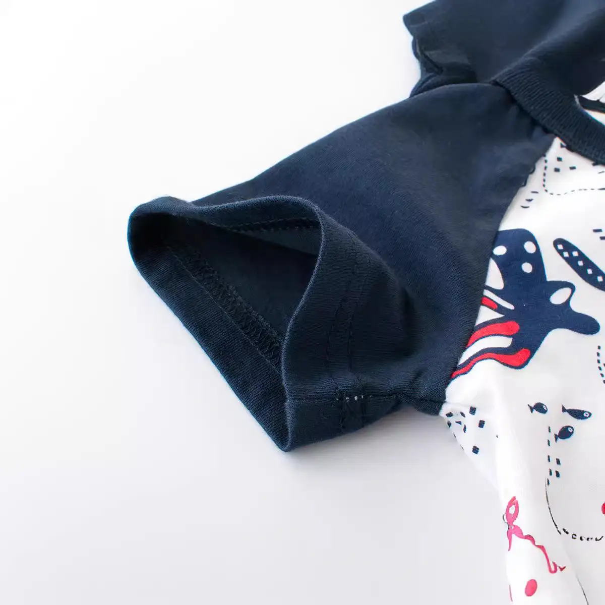 Kids Cotton Graphic T-Shirt Navy White Long Sleeve - Image 3