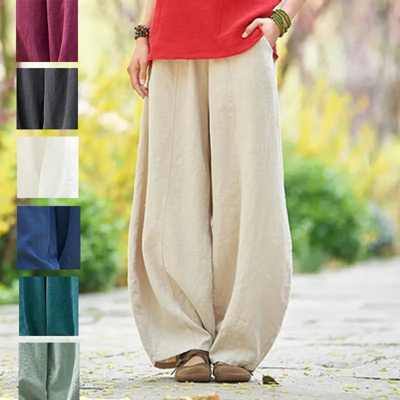 Japanese 2024 Cotton Linen Loose Trousers Zen Women