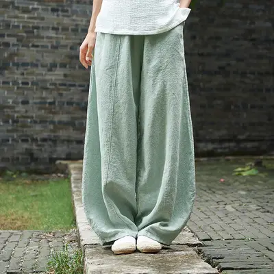 Japanese 2024 Cotton Linen Loose Trousers Zen Women