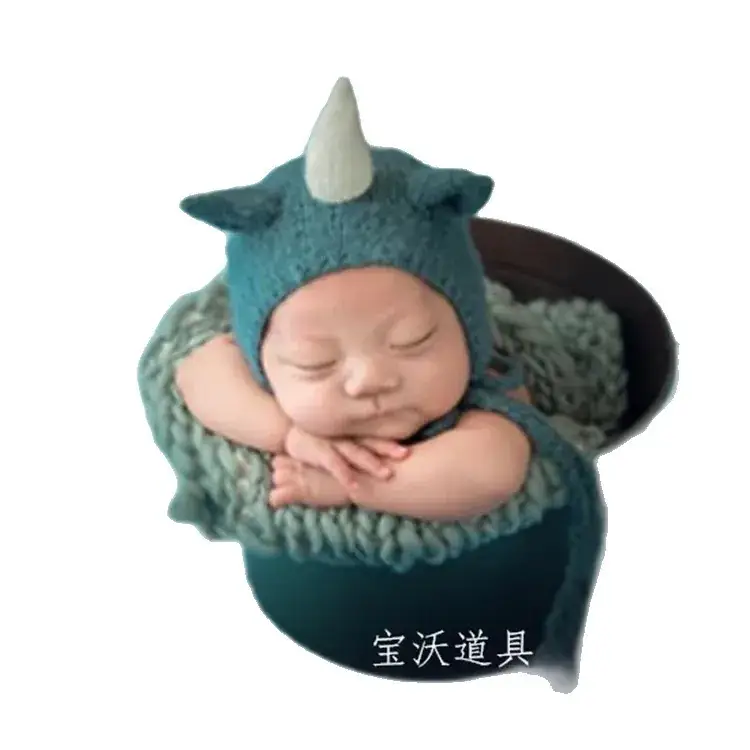 Baby Unicorn Crocheted Hat Blue White - Image 6