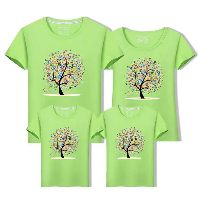 Family of Three Cotton Tree Print T-Shirts Mint Green