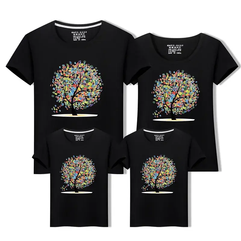 Family of Three Cotton Tree Print T-Shirts Mint Green